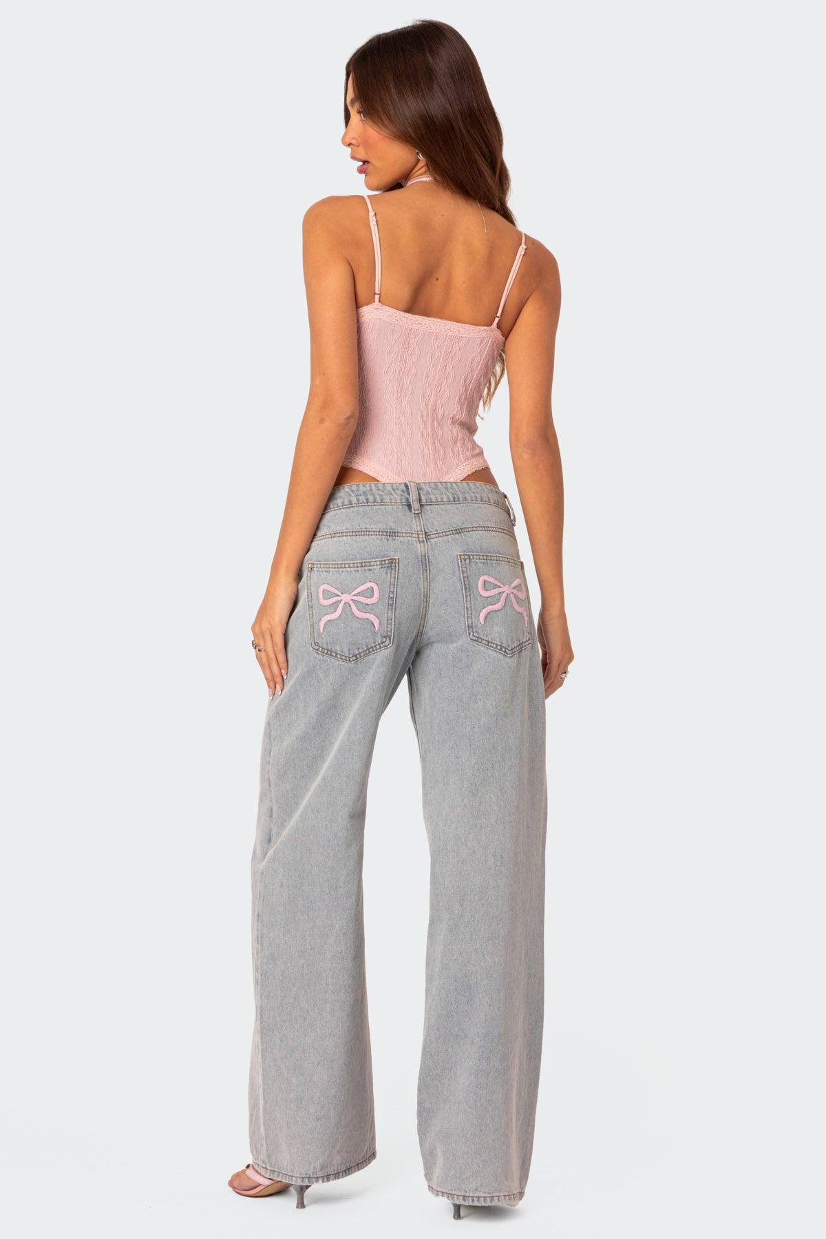 Bow Pocket Relaxed Jeans Product Image