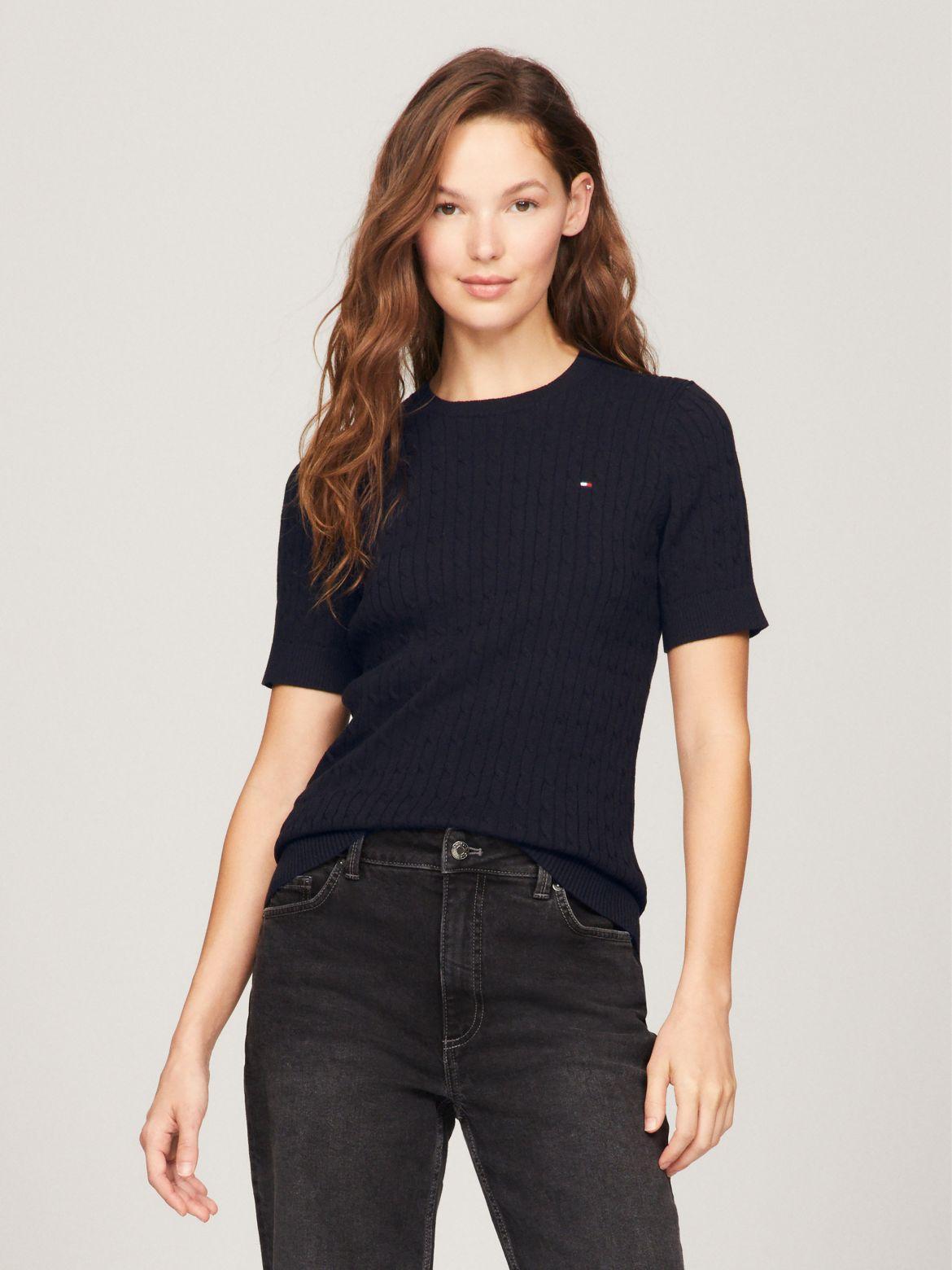 Tommy Hilfiger Women's Short-Sleeve Cable Knit Sweater Product Image