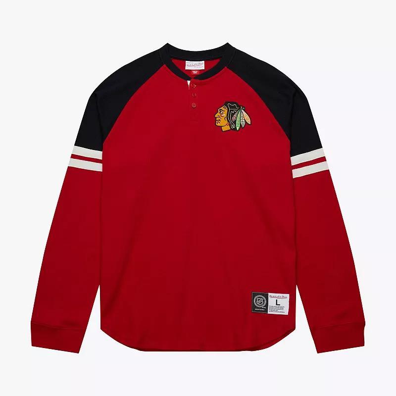 Mens Mitchell & Ness Chicago Blackhawks Thermal Henley Long Sleeve T-Shirt Product Image