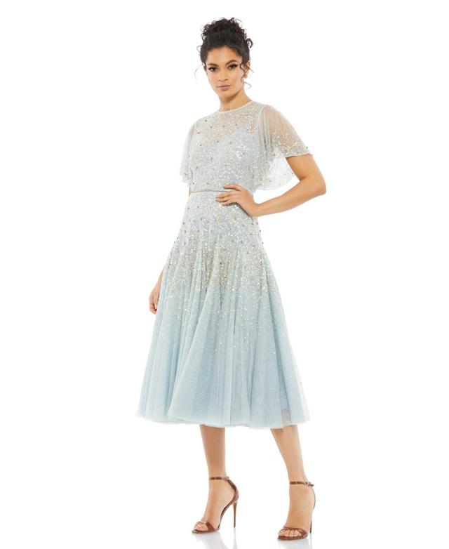 Mac Duggal Sequin & Crystal Embellished Ruffle Sleeve Midi Cocktail Dress Product Image