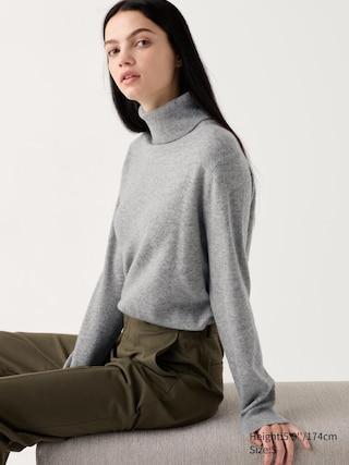 Womens Cashmere Sweater Turtleneck Gray Small UNIQLO US Product Image