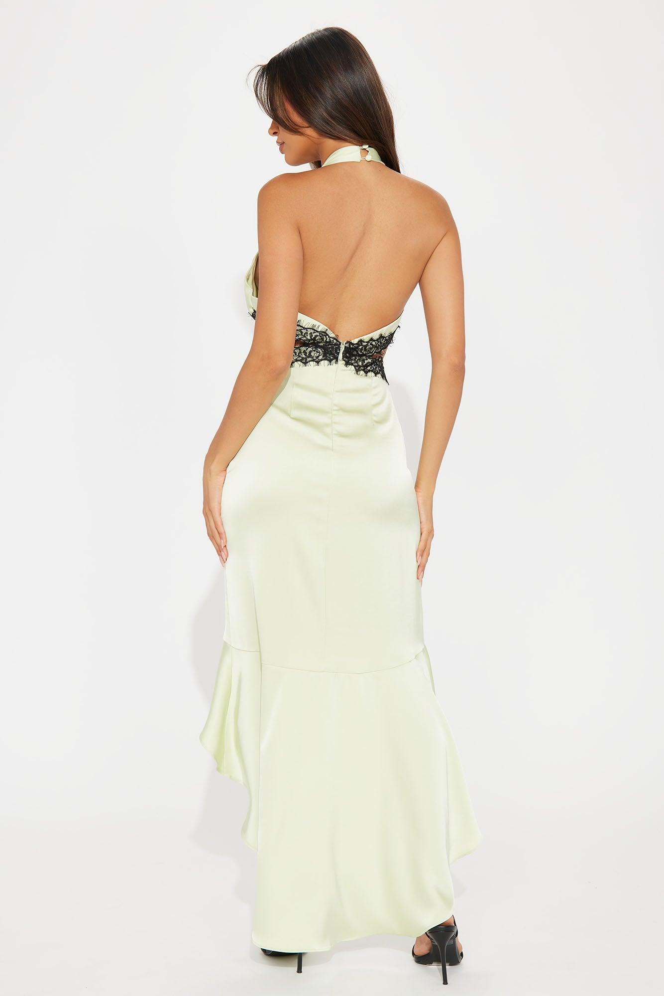 Audrey Satin Maxi Dress - Sage Product Image