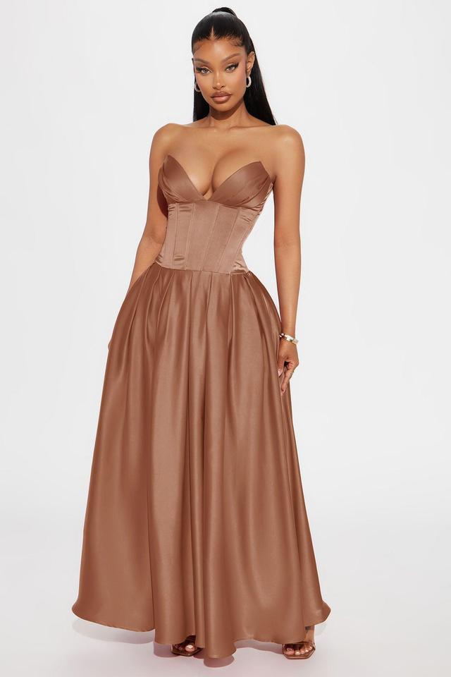 Bridgette Satin Maxi Dress - Mocha Product Image