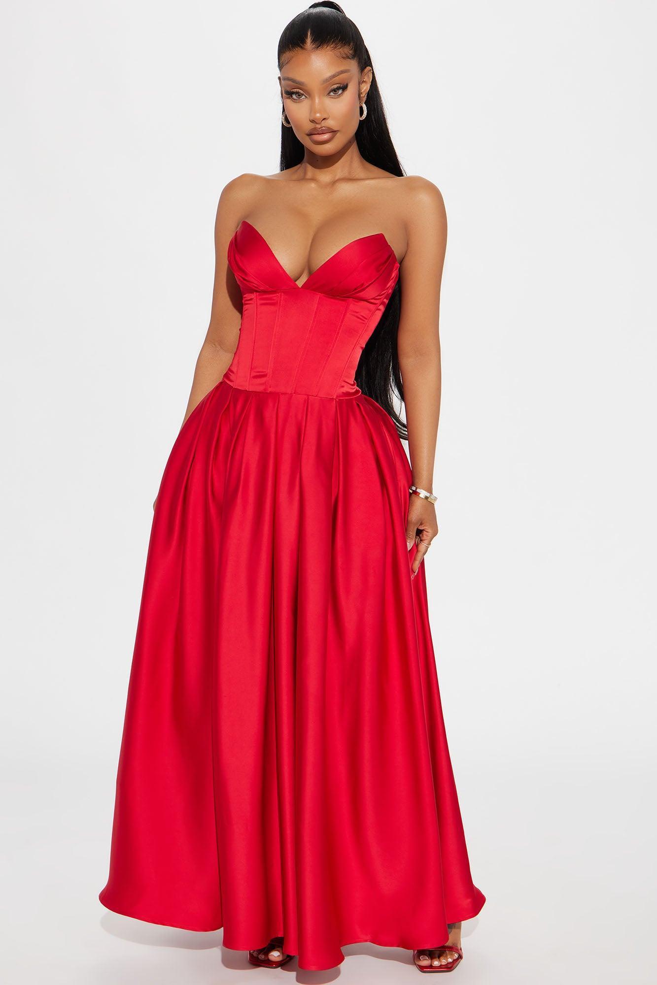 Bridgette Satin Maxi Dress - Red Product Image