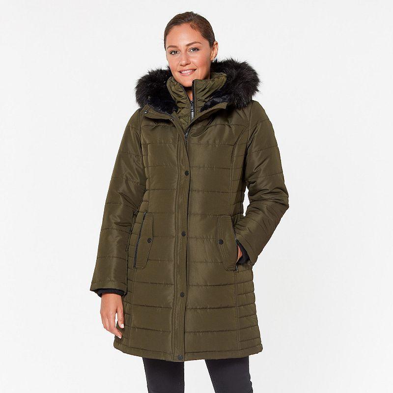 Womens d.e.t.a.i.l.s Faux-Fur Hood Parka Green Product Image