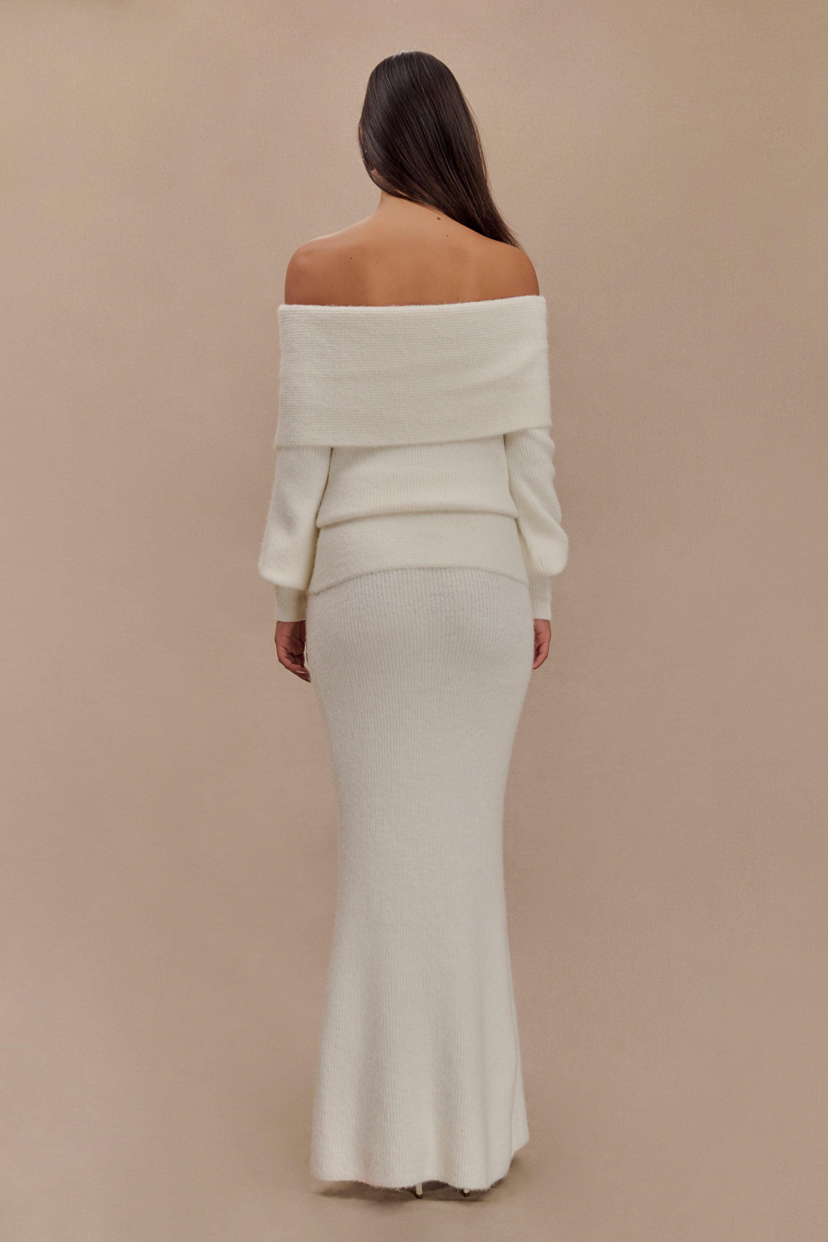 Charlotte Knit Maxi Skirt With Overlay - Ivory Product Image