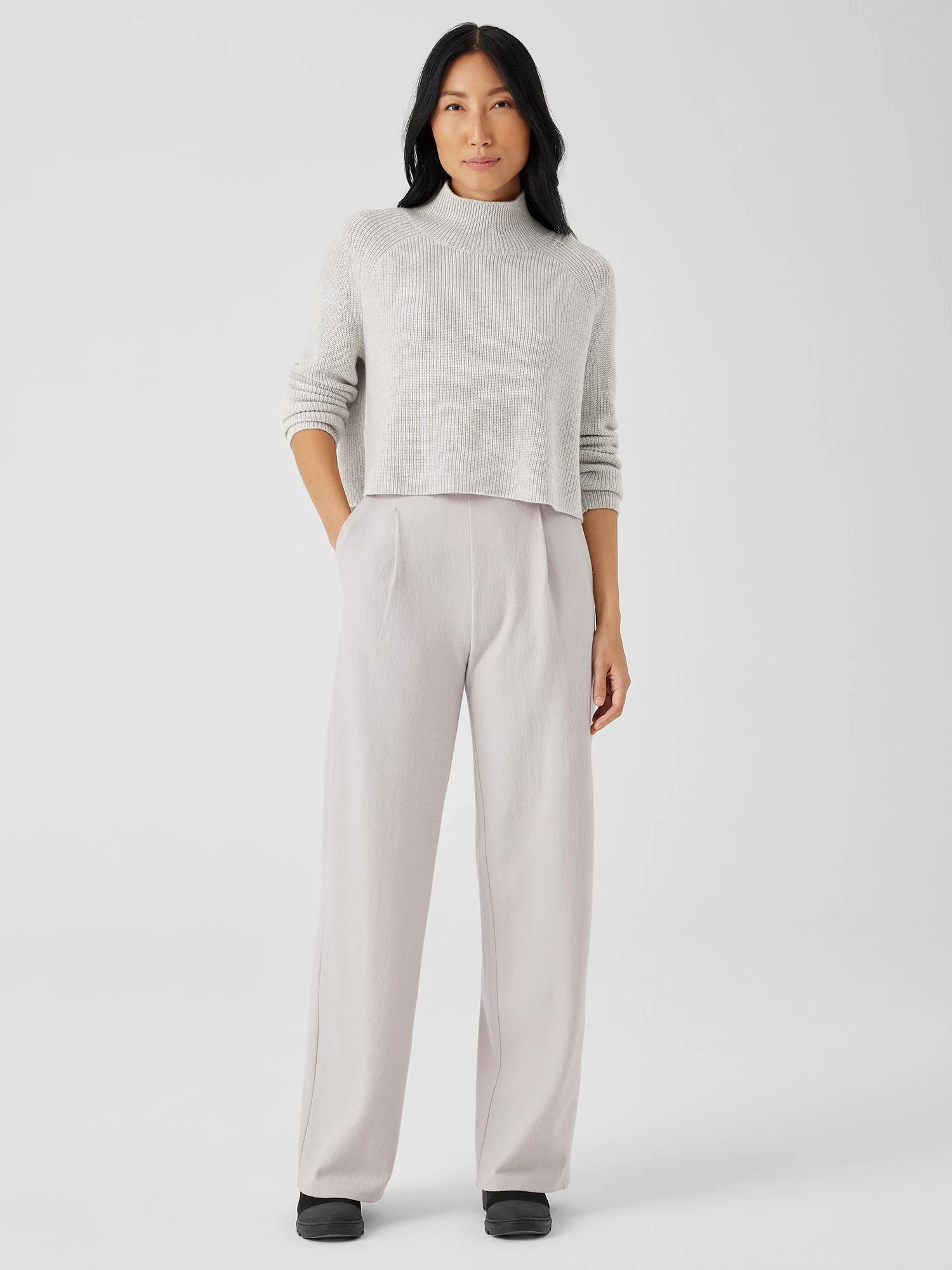 EILEEN FISHER Boiled Wool Jersey Pleated Wide-Leg Pantfemale Product Image