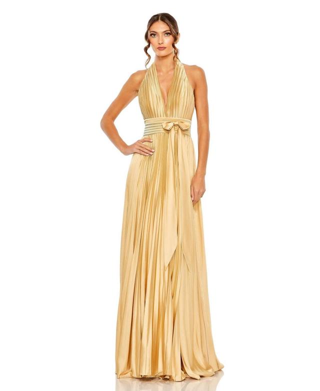 Mac Duggal Pleated Halter Neck Satin Gown Product Image