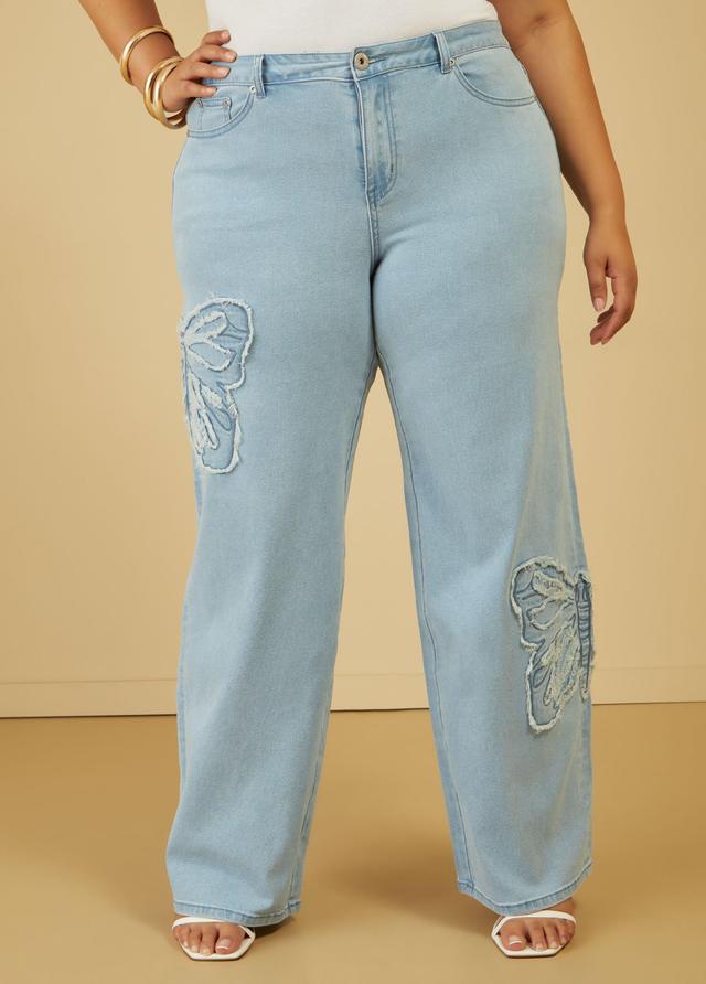 Plus Size Butterfly Wide Leg Jeans Ashley Stewart Product Image