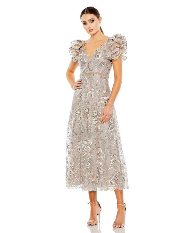 Womens Sequin-Embellished Cap-Sleeve Dress Product Image