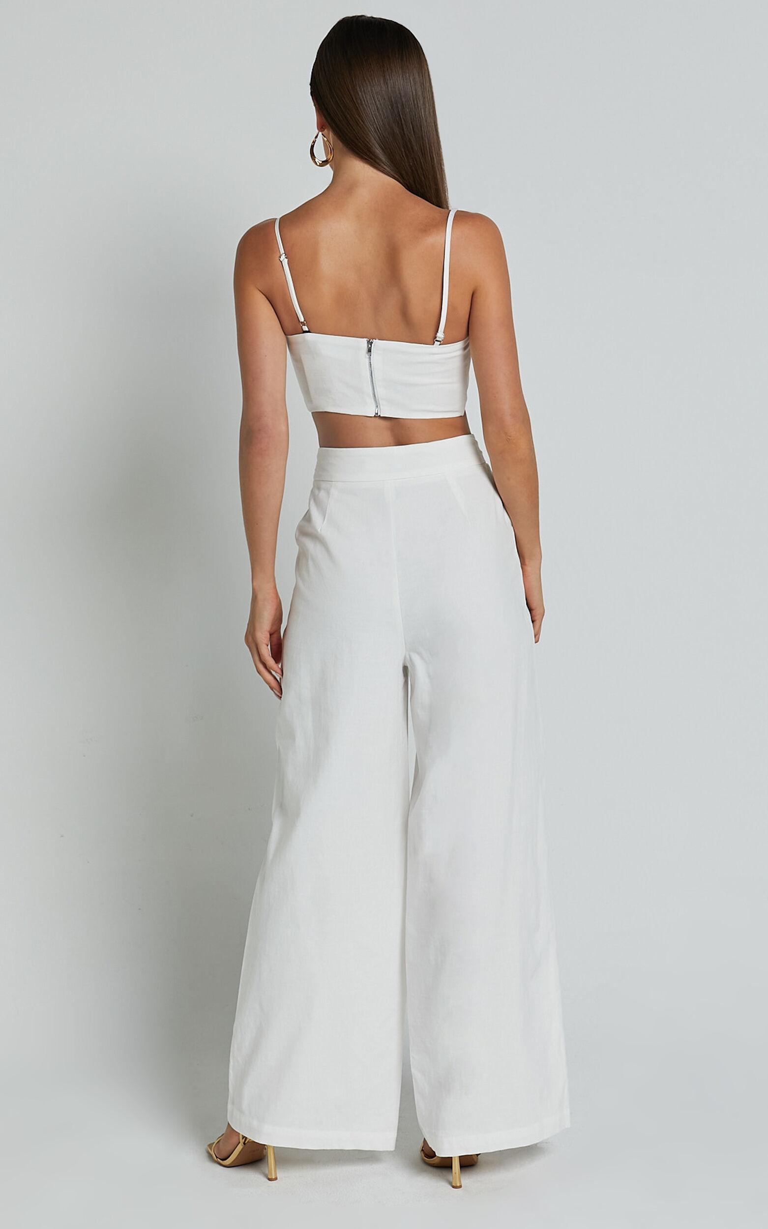 Astria Two Piece Set - Tie Top and High Waisted Wide Leg Pants Set in White Product Image