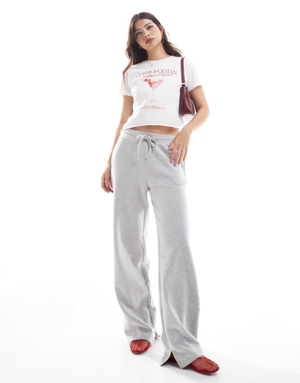 ASOS DESIGN super soft drawstring wide leg sweatpants in gray heather product image