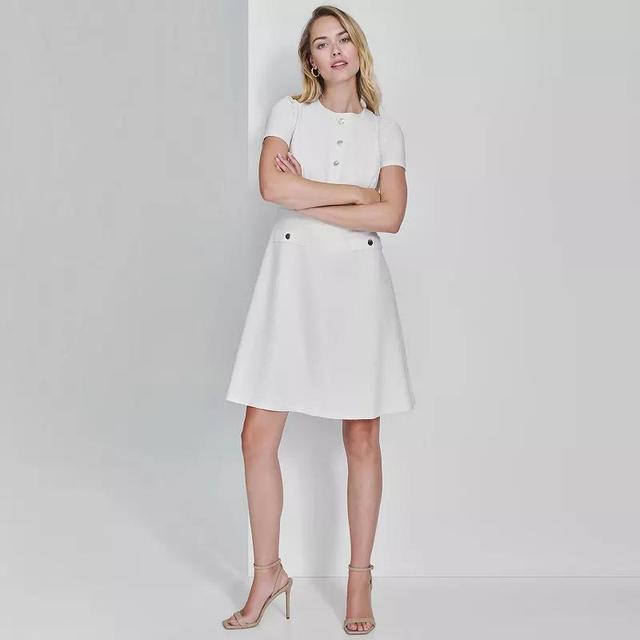 Womens Andrew Marc Short Sleeve Button Down Front Dress White Product Image