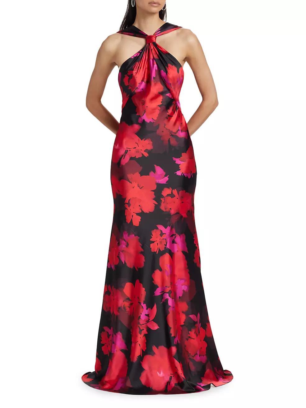 Mallory Floral Satin Halterneck Gown Product Image