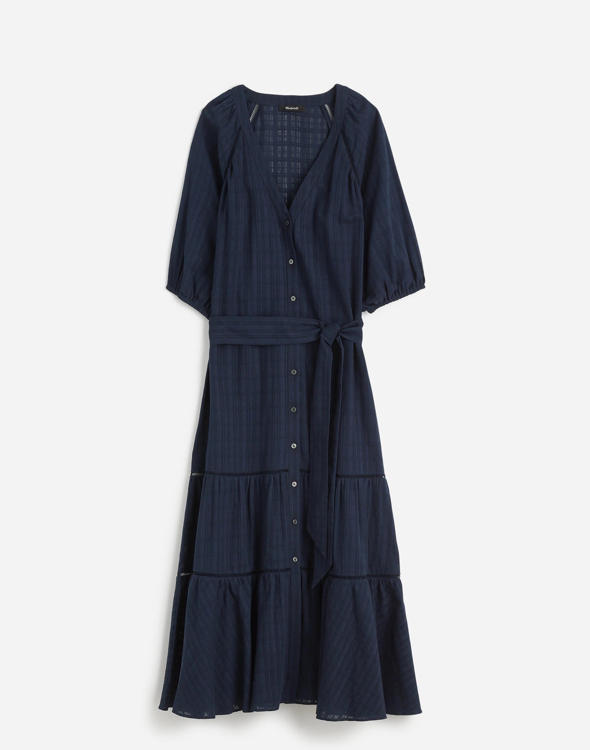 Tie-Waist Tiered Midi Dress in Windowpane Product Image