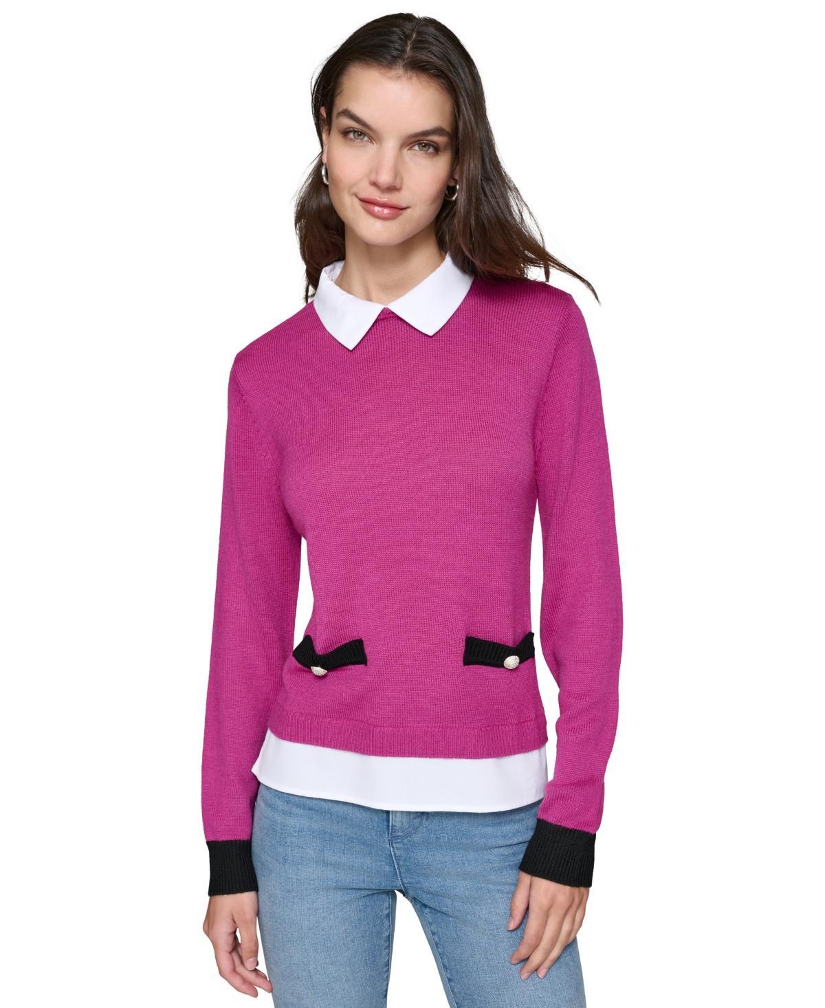 Karl Lagerfeld Paris Womens Layered-Look Sweater, Regular & Petites Product Image