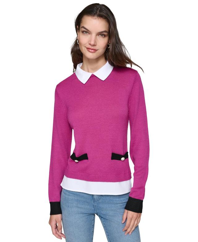 Karl Lagerfeld Paris Womens Layered-Look Sweater, Regular & Petites Product Image