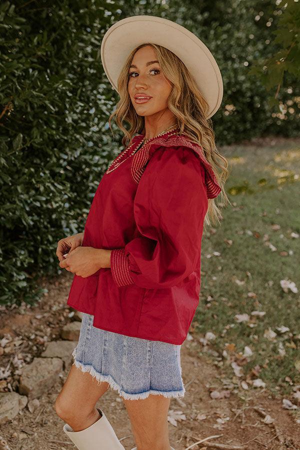 Chic Moment Ruffle Top in Crimson Product Image