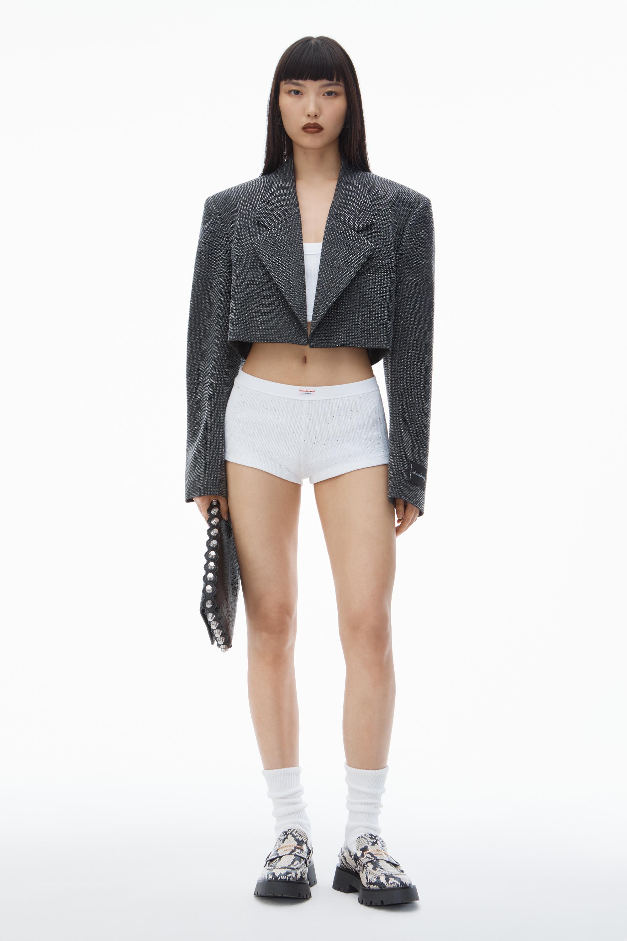 Cropped Blazer In Wool Twill With Clear Bead Hotfix Product Image