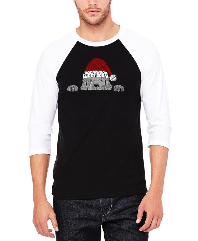 La Pop Art Mens Christmas Peeking Dog Raglan Baseball Word Art T-shirt - Gray Product Image