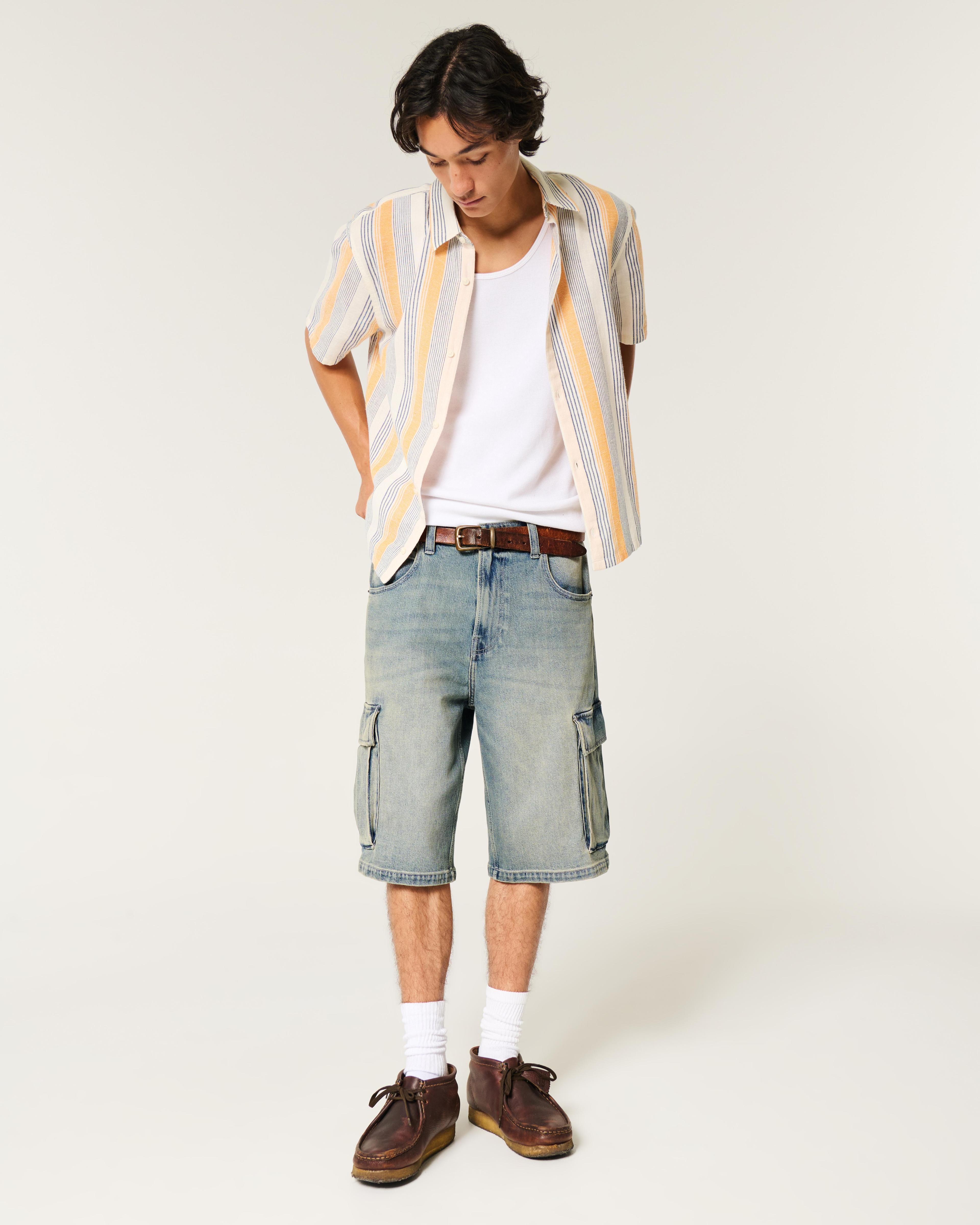 Medium Wash Super Baggy Denim Cargo Shorts Product Image