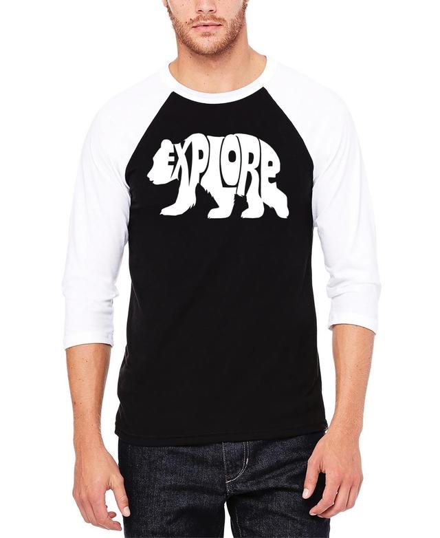 La Pop Art Explore - Mens Raglan Baseball Word Art T-Shirt Product Image