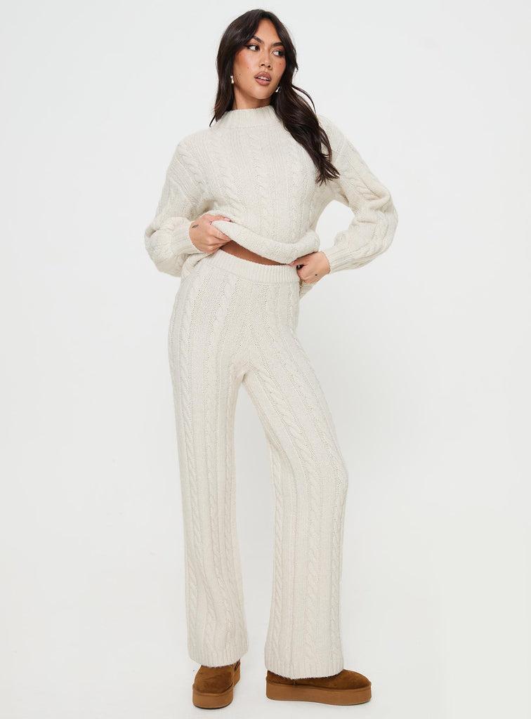 Sharif Cable Knit Pants Beige Product Image