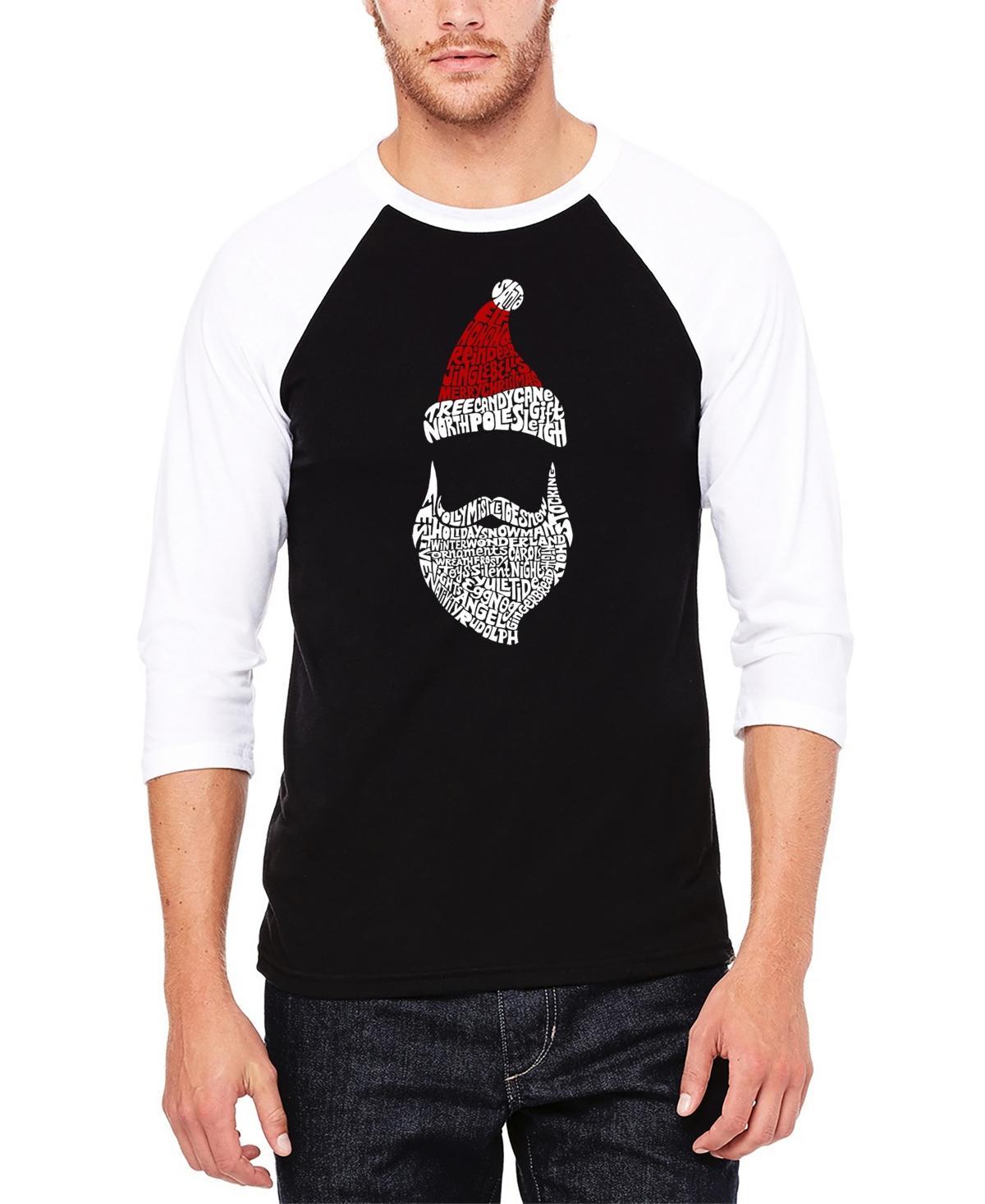 La Pop Art Mens Raglan Baseball Santa Claus Word Art T-shirt - Black Product Image