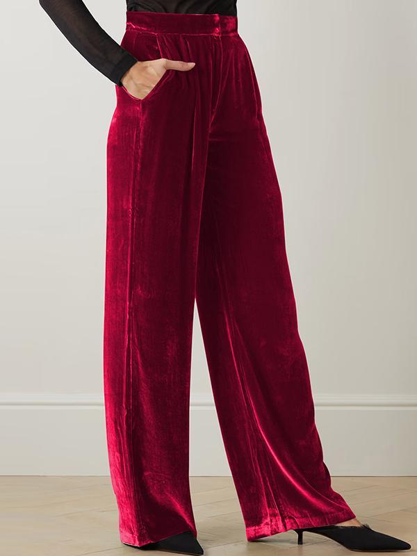 High Waisted Loose Elasticity Solid Color Pants Trousers Product Image