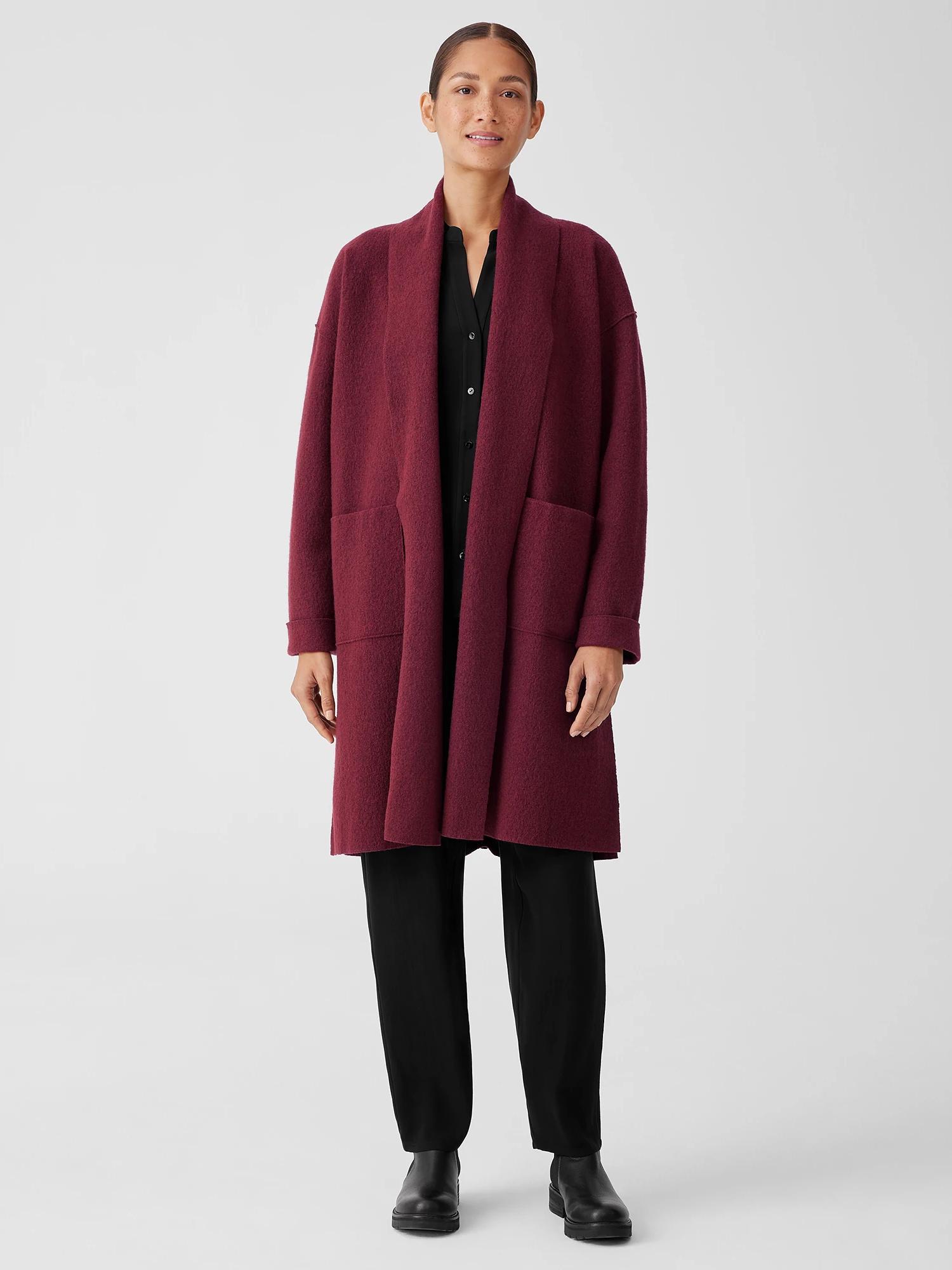 EILEEN FISHER Lightweight Boiled Wool High Collar Coat in Regenerative Woolfemale Product Image