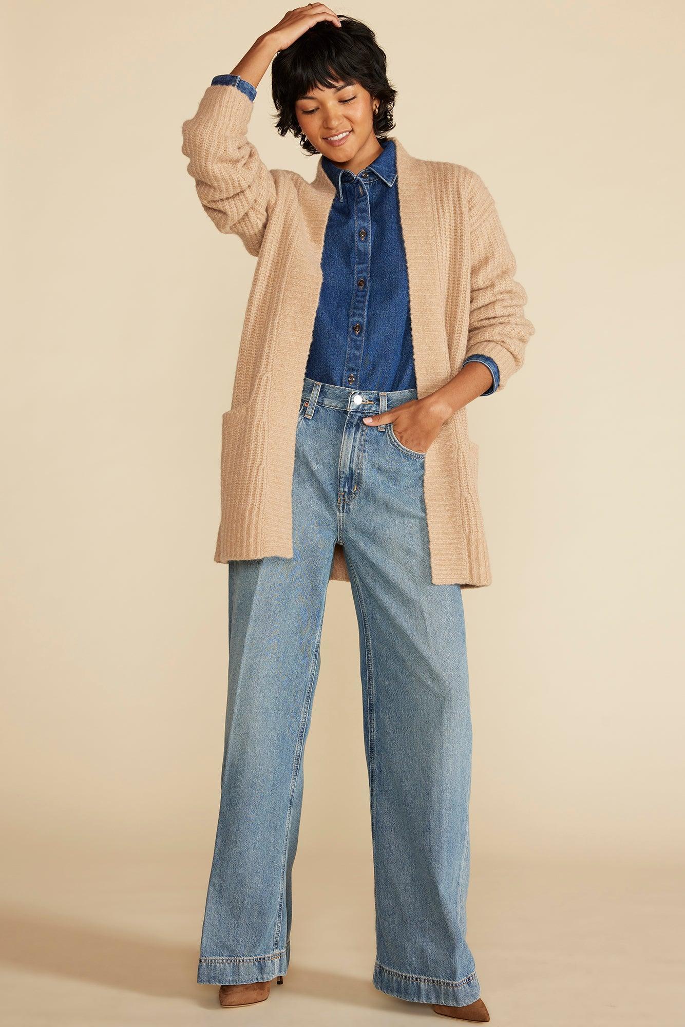 Jeune Relaxed Open Front Cardigan - Oatmeal Beige Product Image