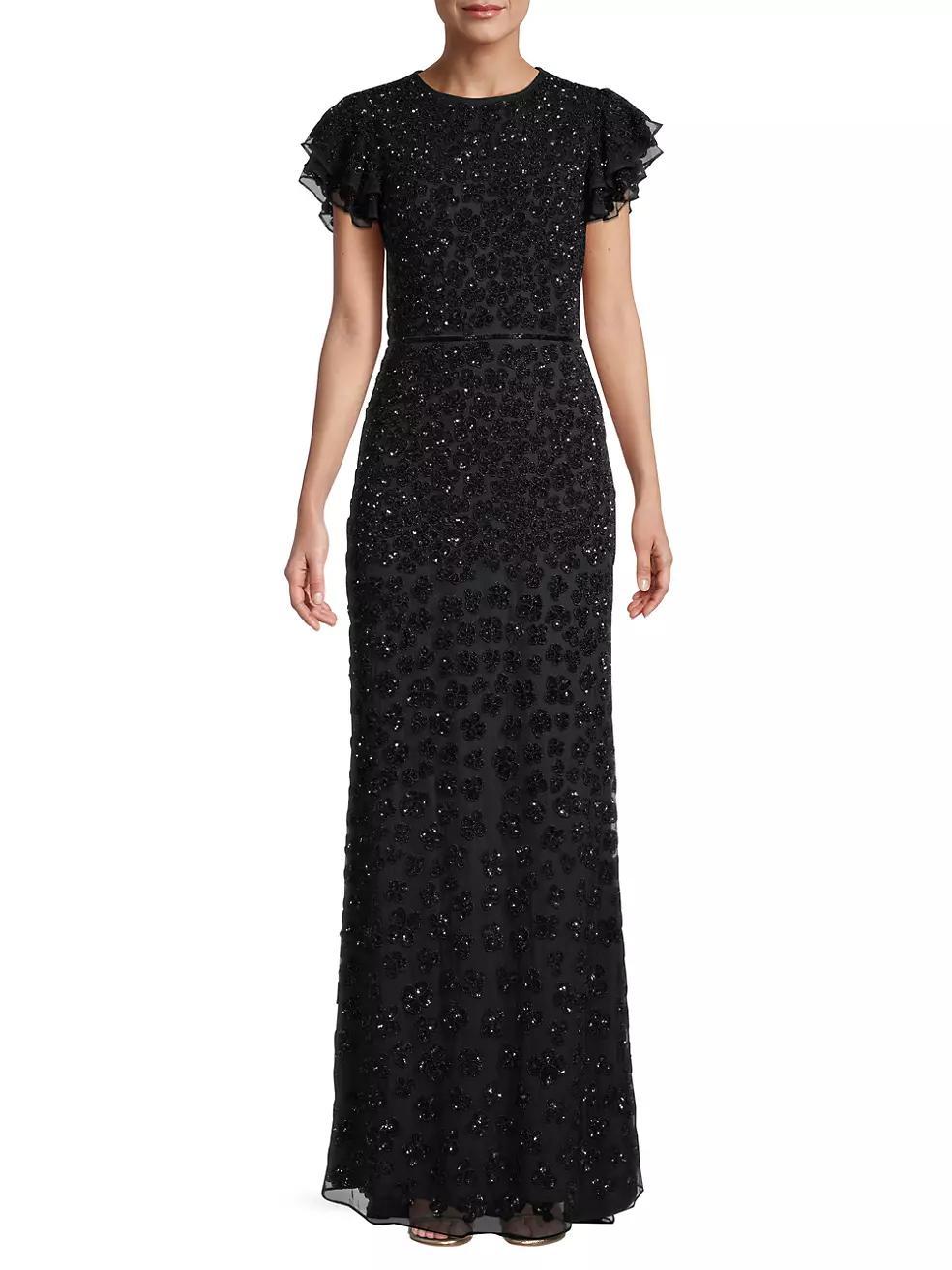 Novelty Floral Embroidery Sequin Column Gown Product Image