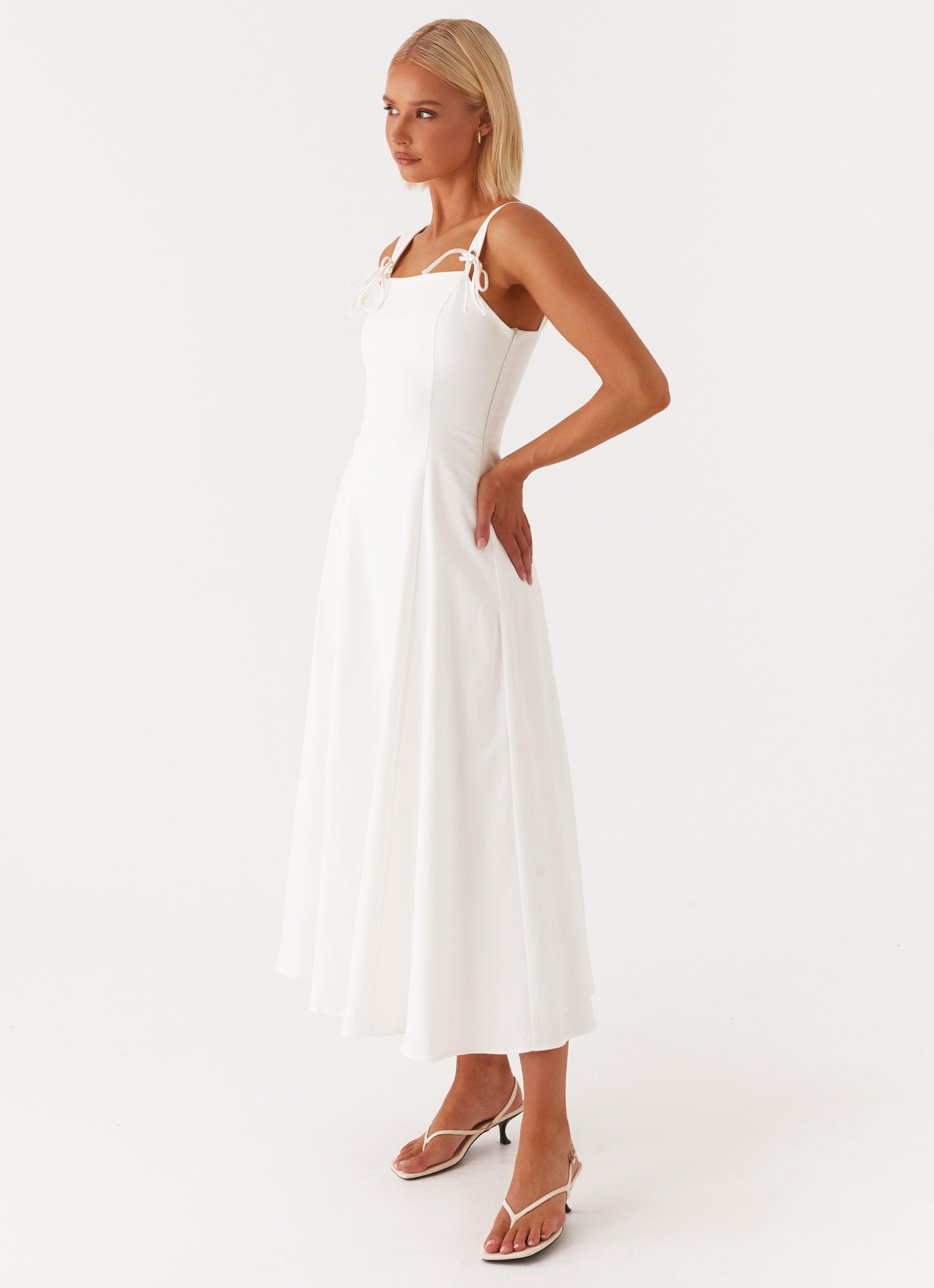 Jamaya Tie Midi Dress - White Product Image