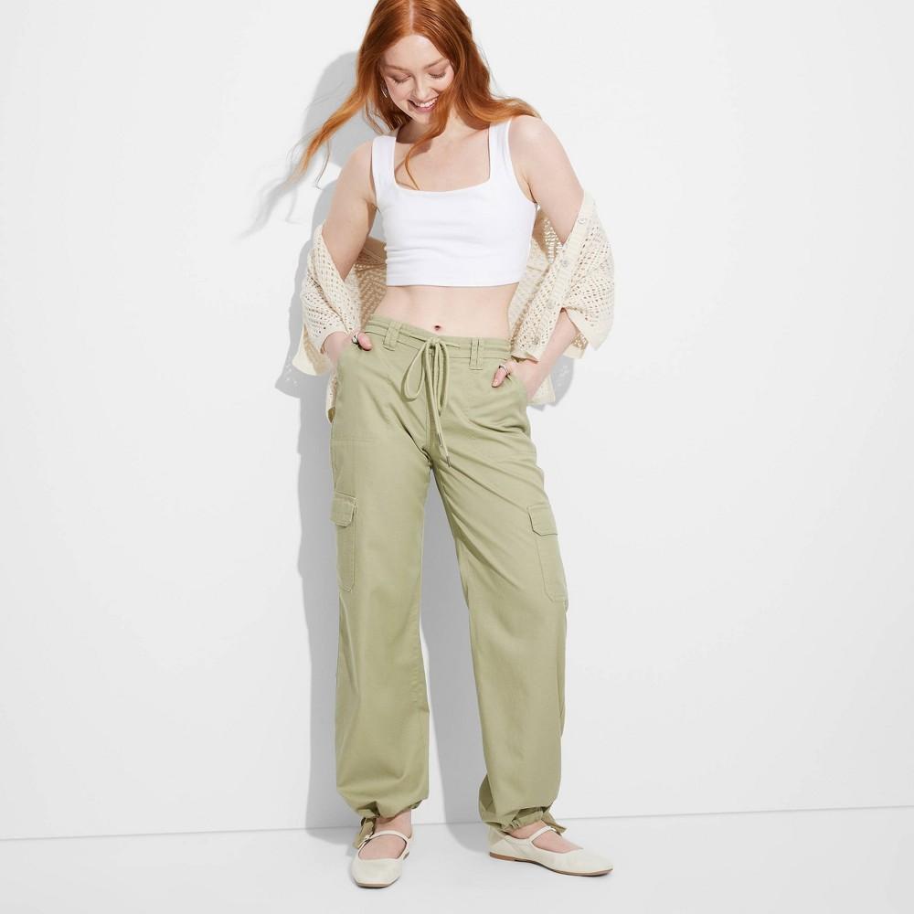 Womens Mid-Rise Wide Leg Cargo Beach Pants - Wild Fable Sage XS Product Image