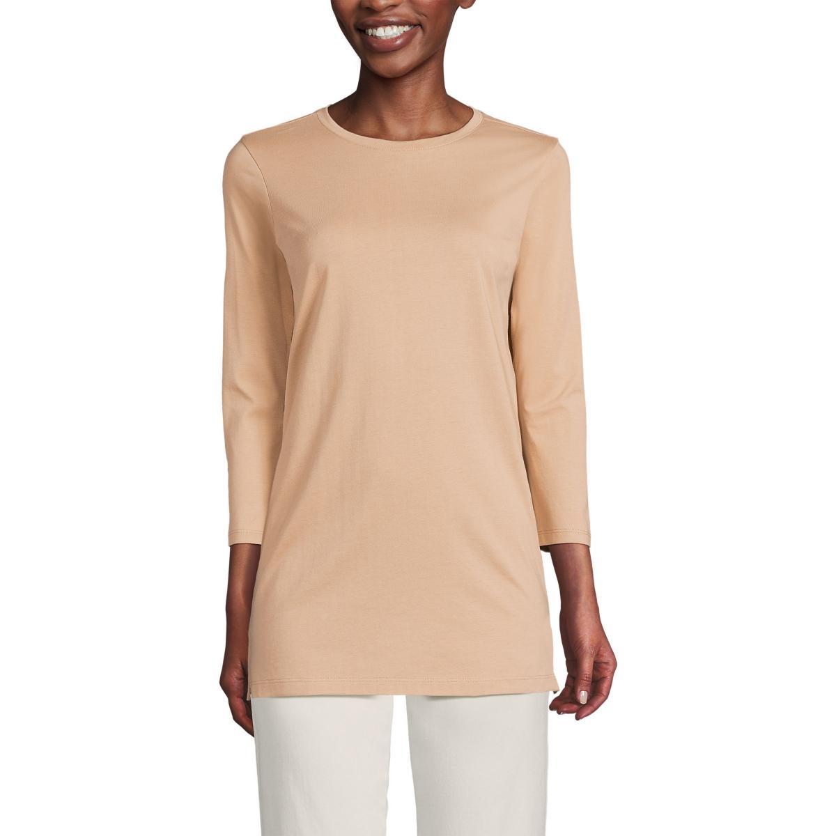 Lands End Womens Petite 3/4 Sleeve Supima Cotton Crewneck Tunic Product Image