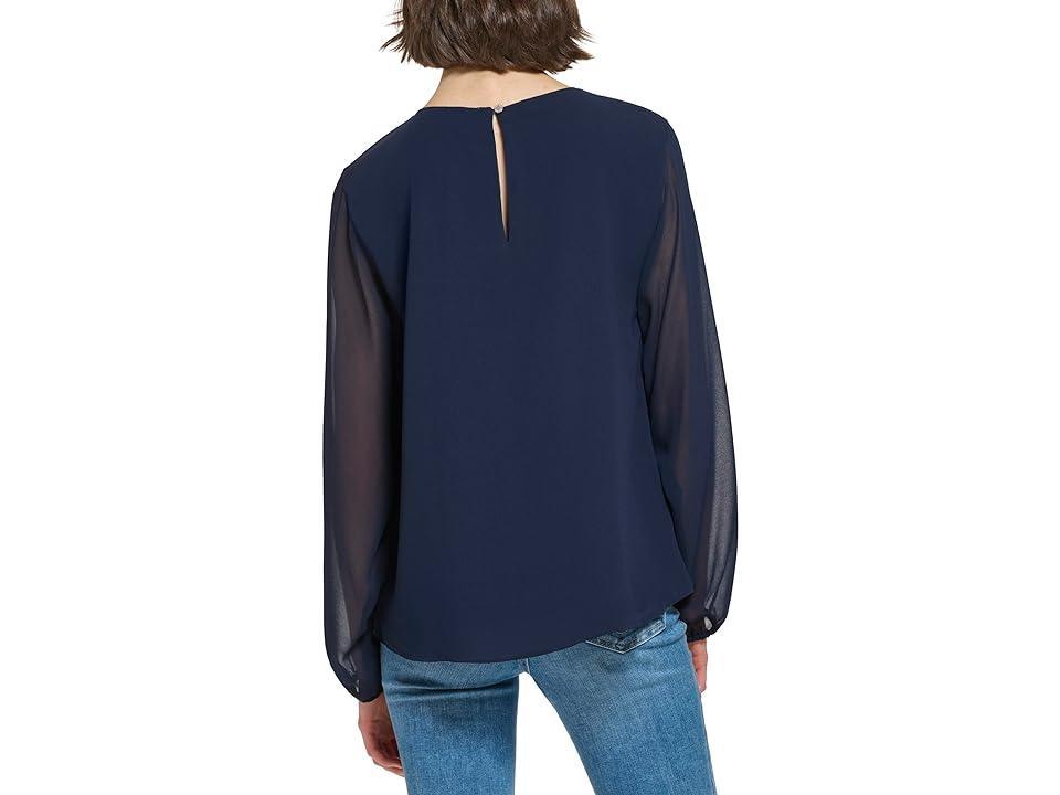 Calvin Klein Shirred Front Long Sleeve (Twilight) Women's Clothing Product Image