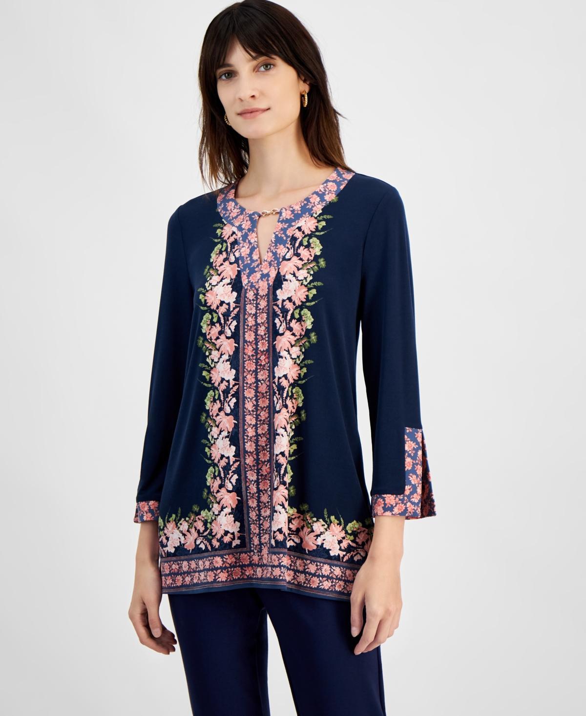 Jm Collection Womens Floral-Print Chain-Neck Tunic Top, Created for Macys Product Image