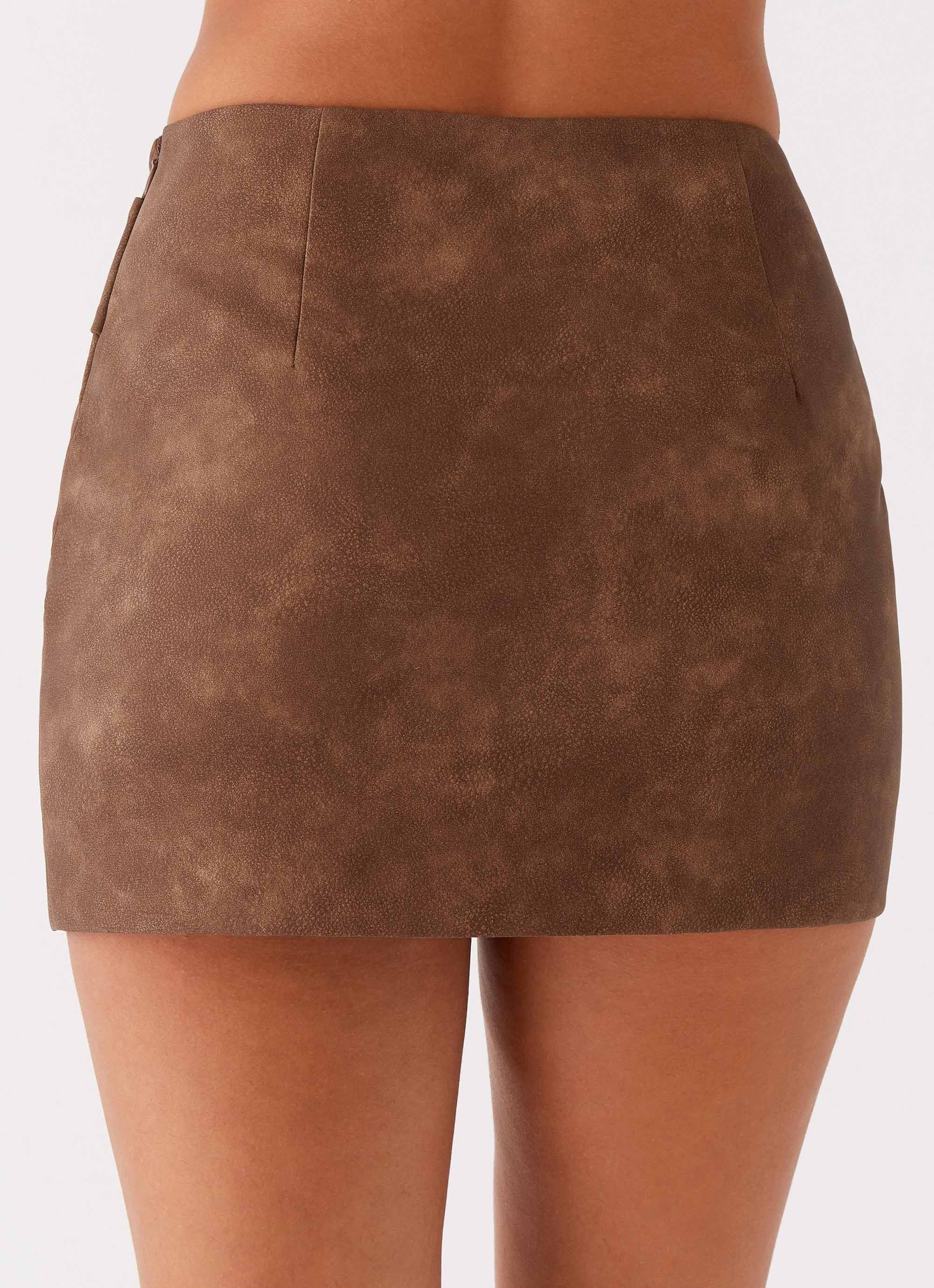 West District PU Mini Skirt - Brown Product Image