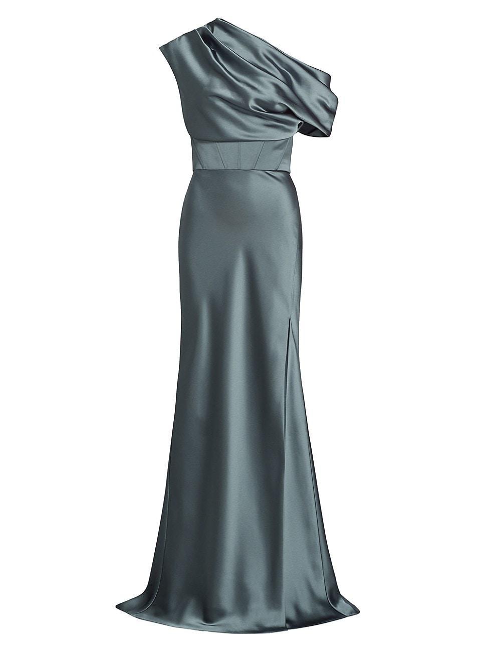 Womens Satin One-Shoulder Gown Product Image