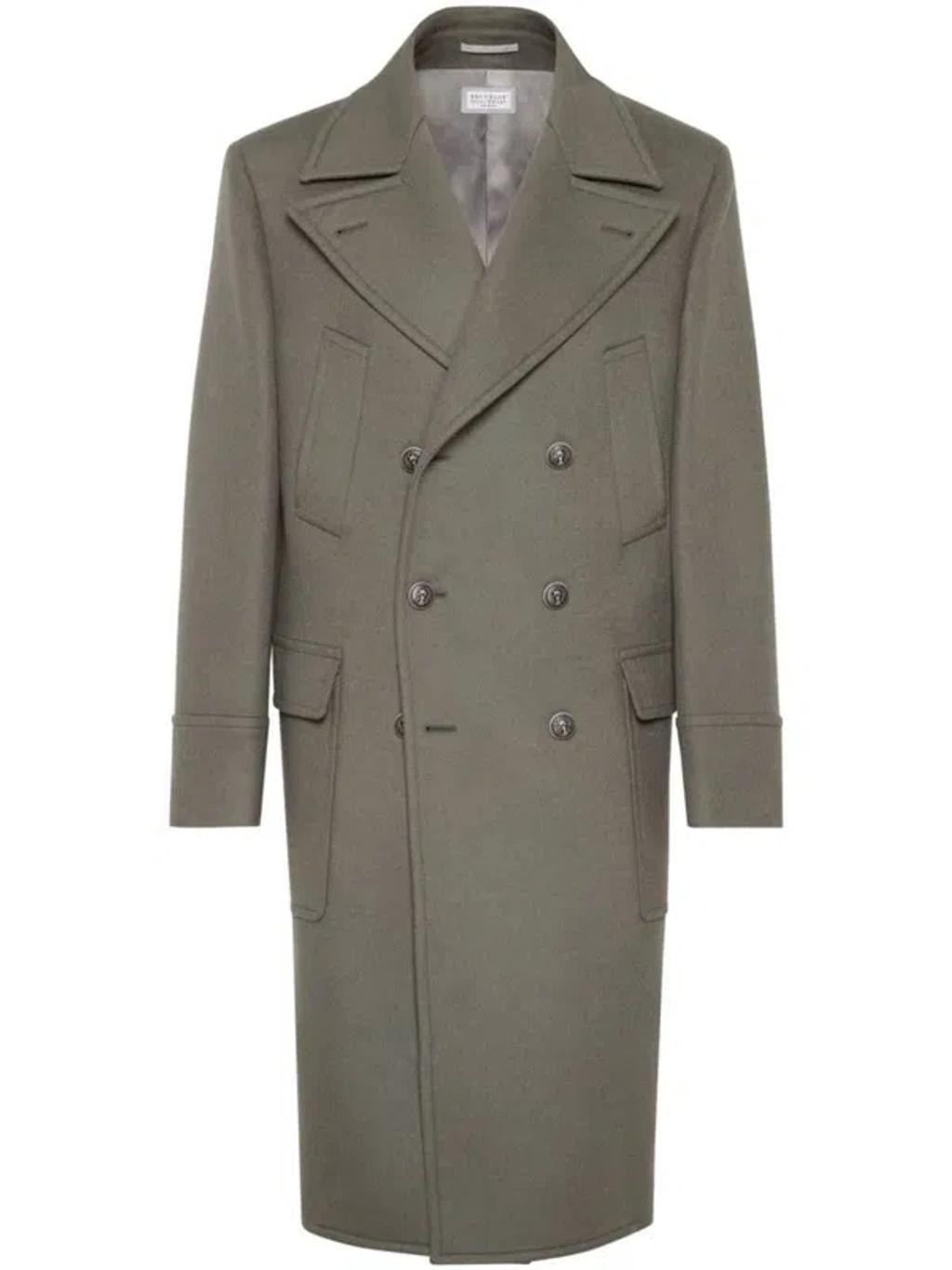 BRUNELLO CUCINELLI Beaver Cloth Wool Pea Coat In Military Product Image