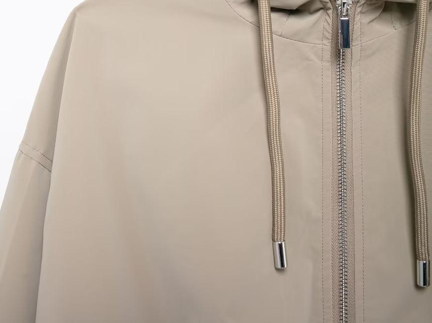 Hooded Plain Zip Up Jacket Product Image