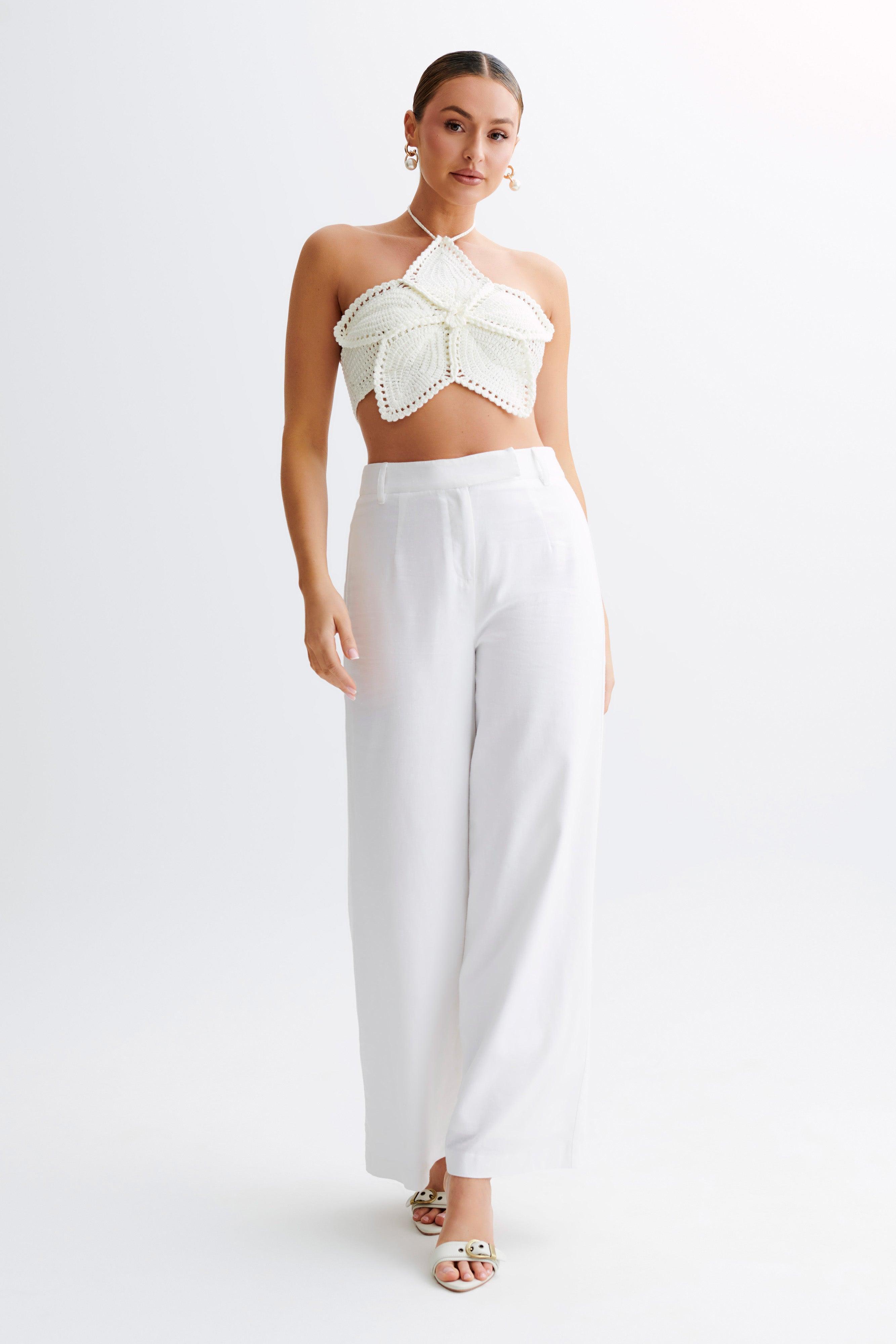 Bailey Floral Crochet Halter Top - Ivory Product Image