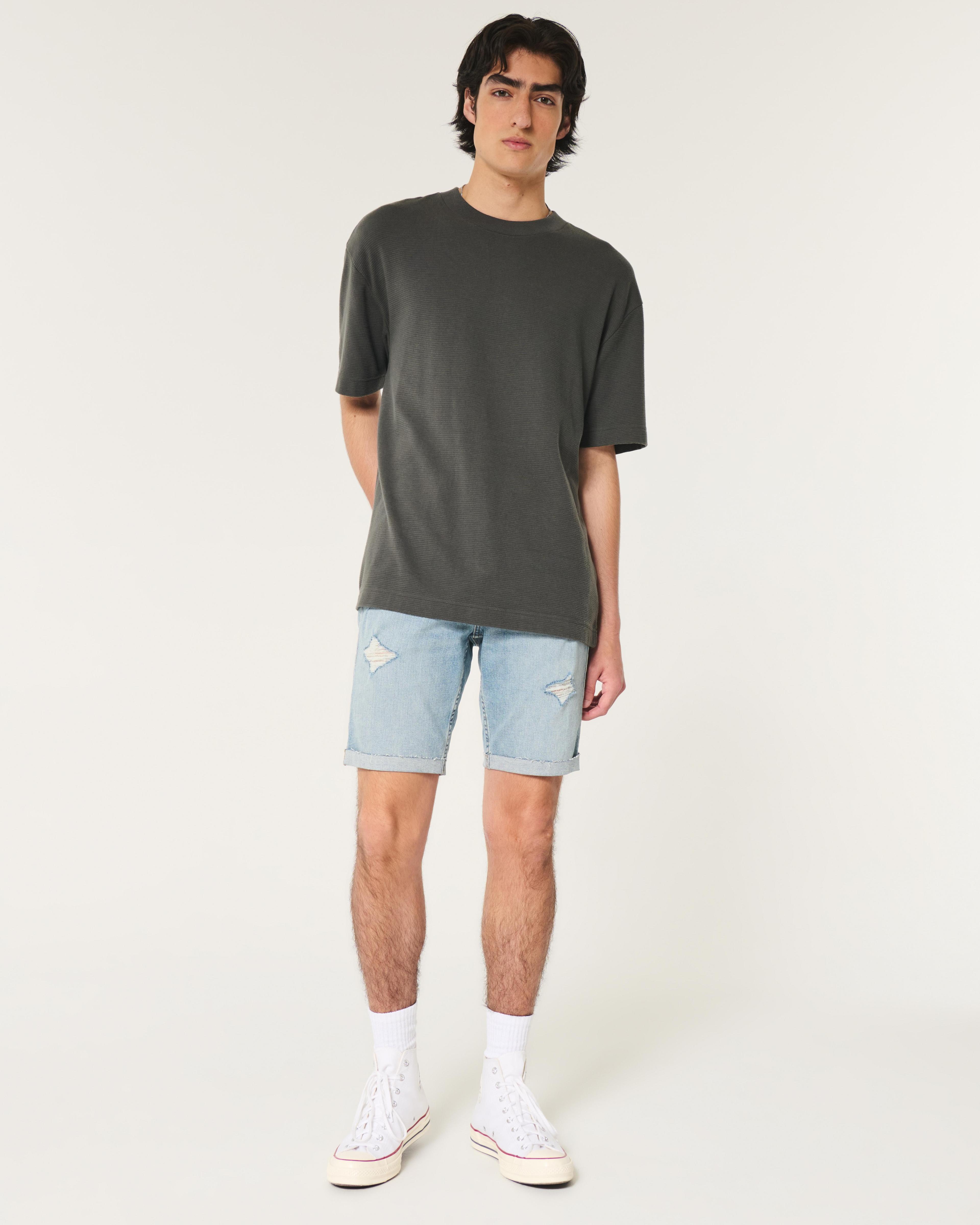 Ripped Medium Wash Slim Denim Shorts 9" Product Image