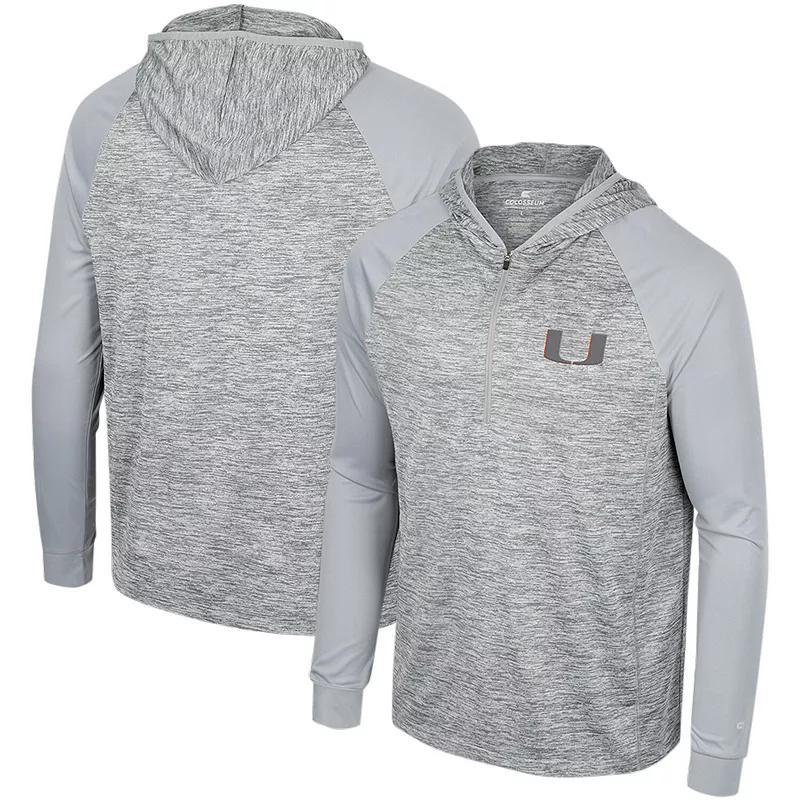 Mens Colosseum Gray Miami Hurricanes Cybernetic Raglan Quarter-Zip Hooded Top Product Image