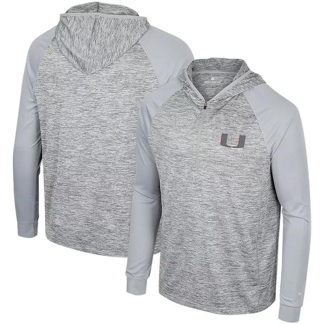 Mens Colosseum Gray Miami Hurricanes Cybernetic Raglan Quarter-Zip Hooded Top Product Image