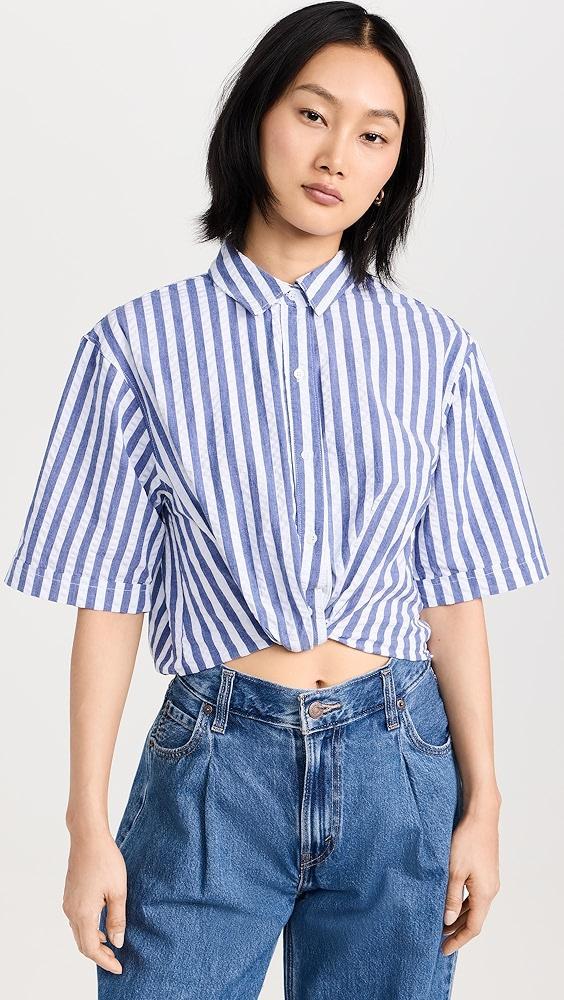 Stateside Puckered Stripe Short Sleeve Cropped Twist Shirt | Shopbop Product Image