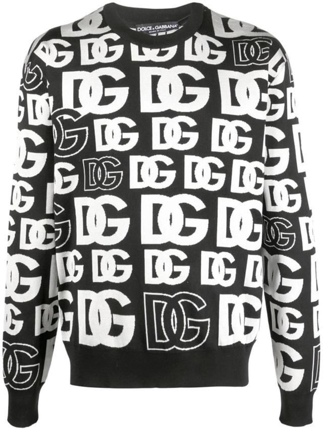 Silk Jacquard Round-neck Sweater With Dg Logo In Black Product Image