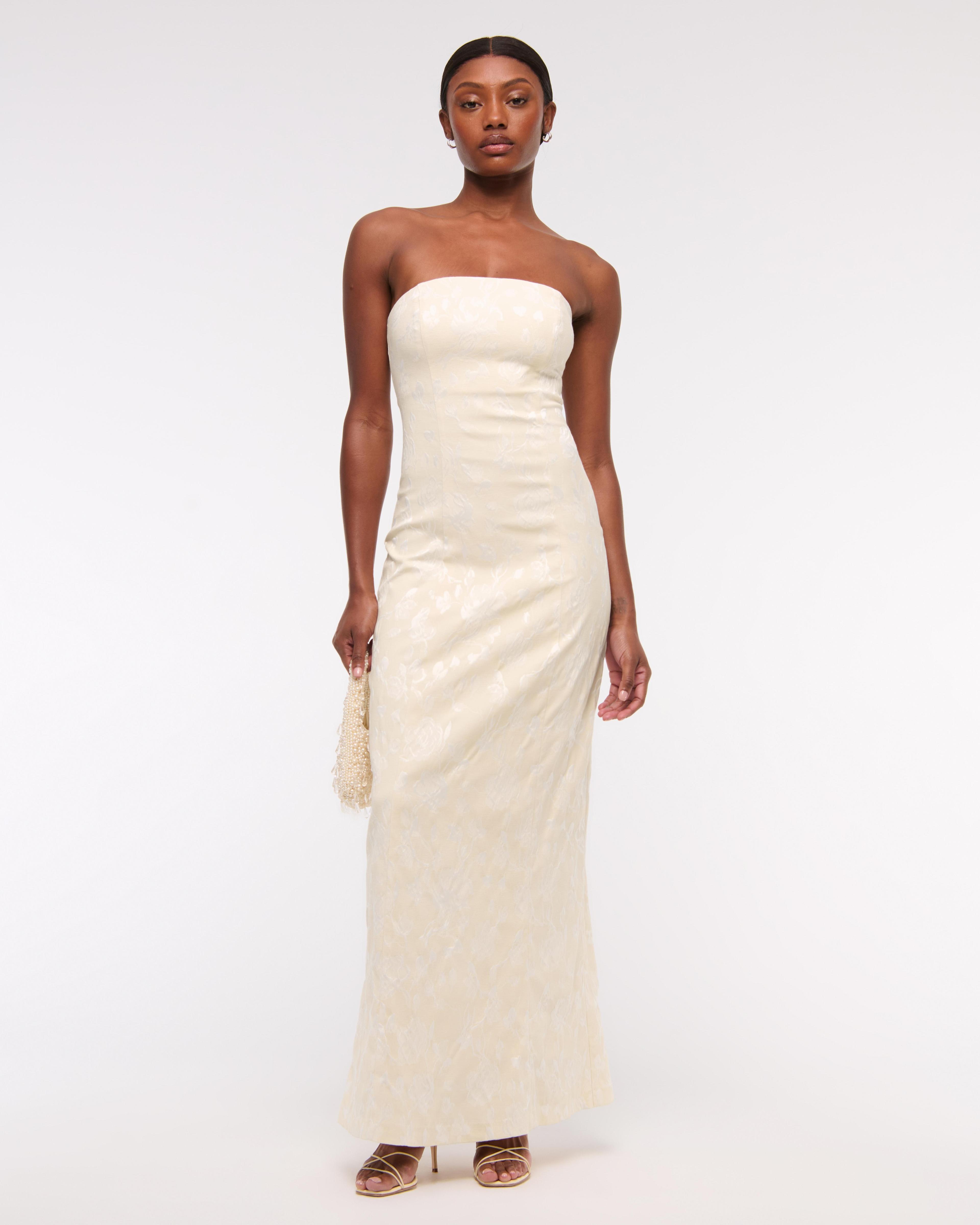 Strapless Floral Textured Maxi Dress Product Image