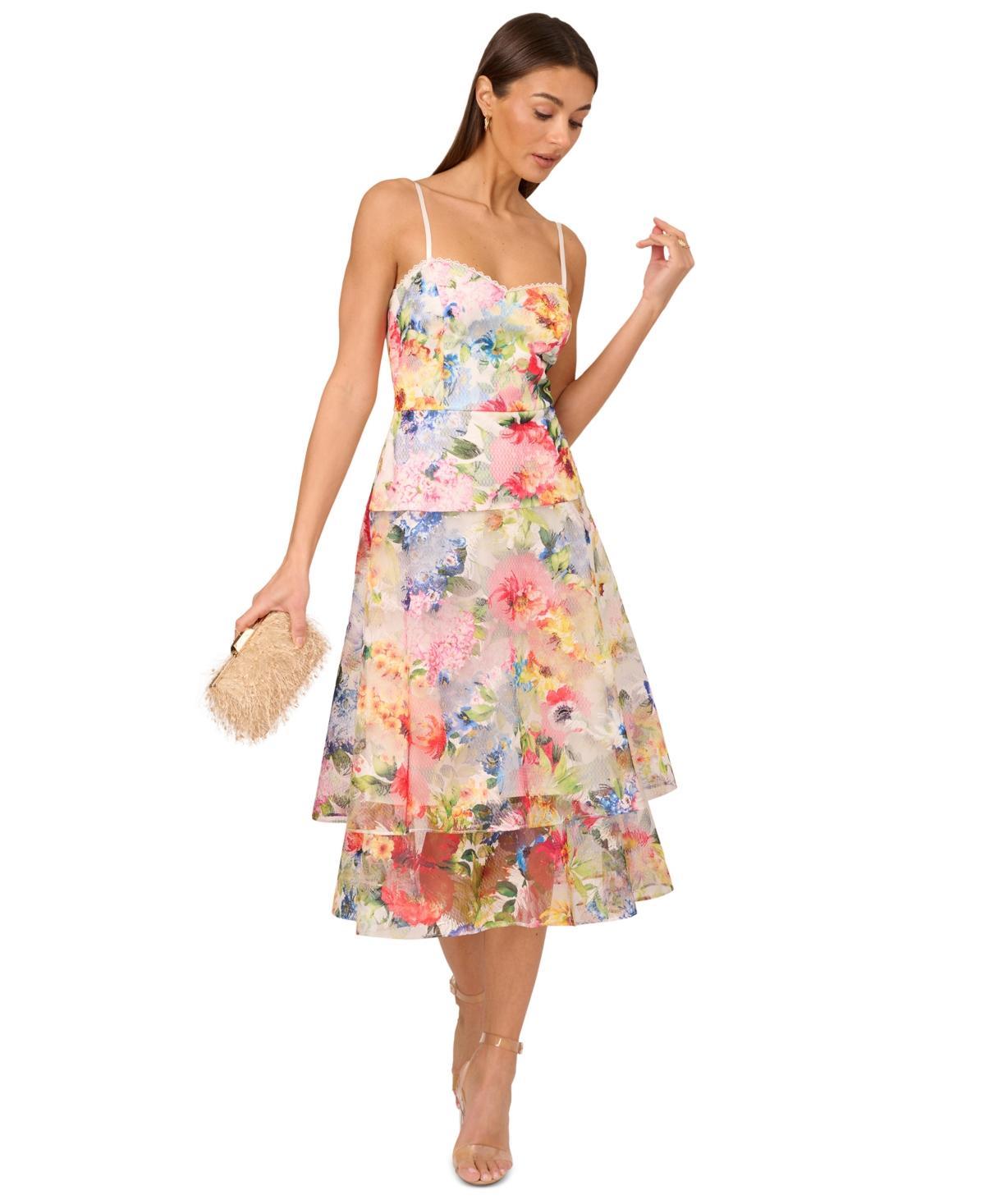 Adrianna by Adrianna Papell Womens Printed Embroidered Fit & Flare Dress Product Image