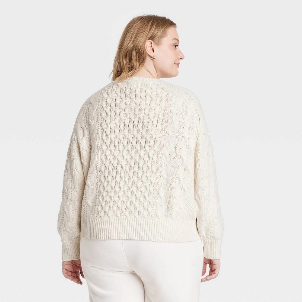 Women's Crewneck Cable Knit Pullover Sweater - Universal Thread™ Cream XXL Product Image